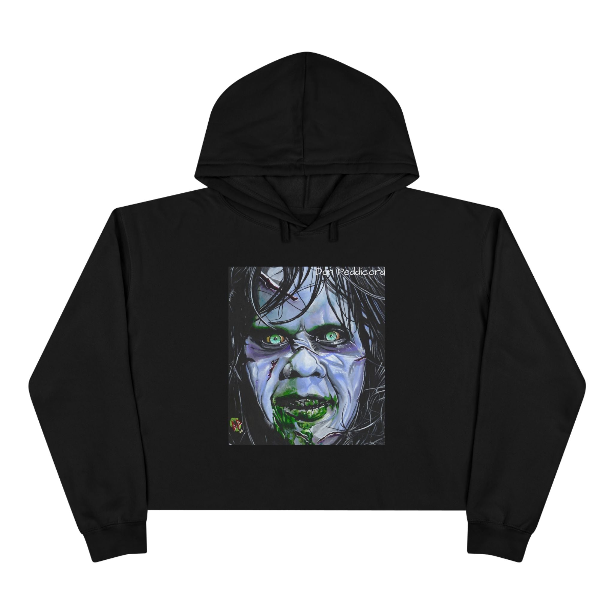 Regan — Haunted Green-Eyed Demon Portrait Crop Hoodie