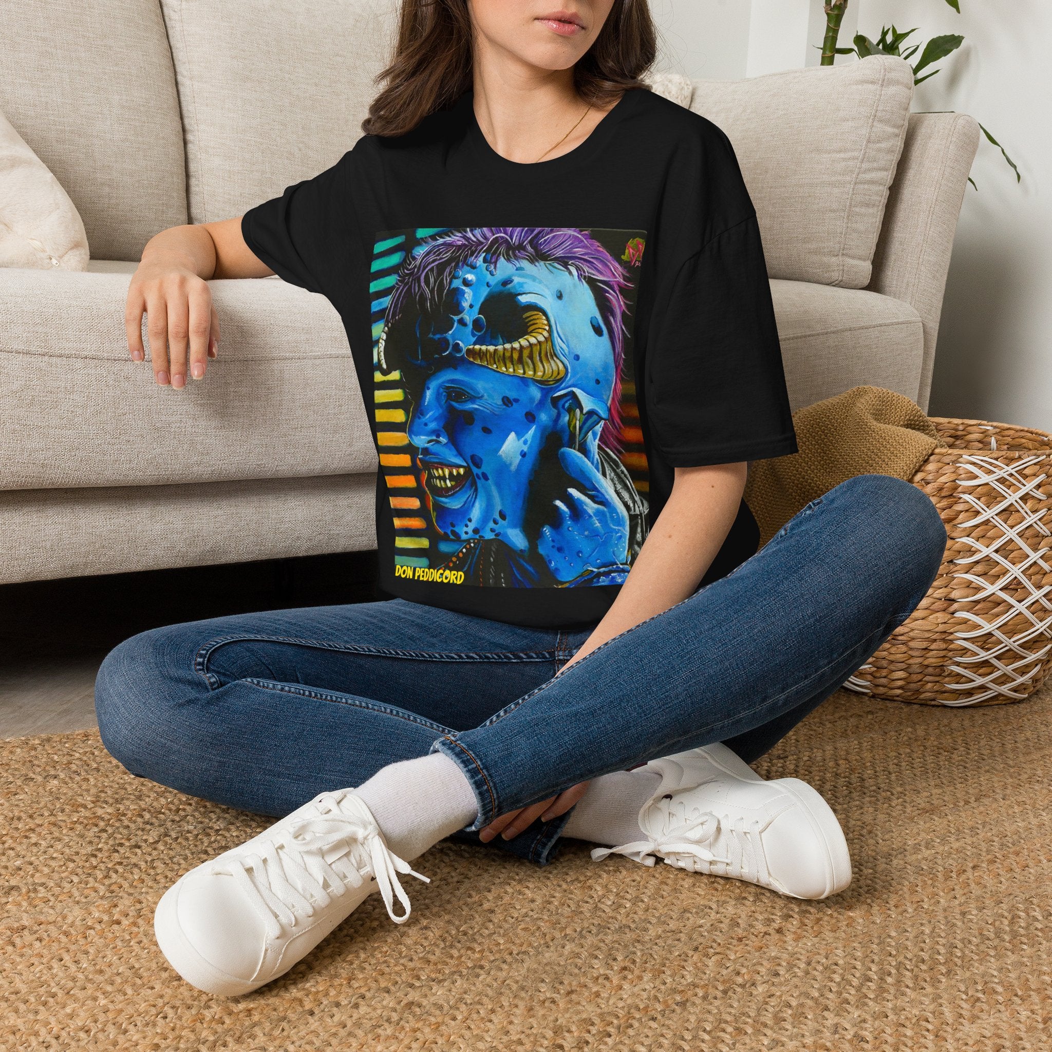 Maurice T-Shirt — Neon Blue Skull Monster Graphic Tee