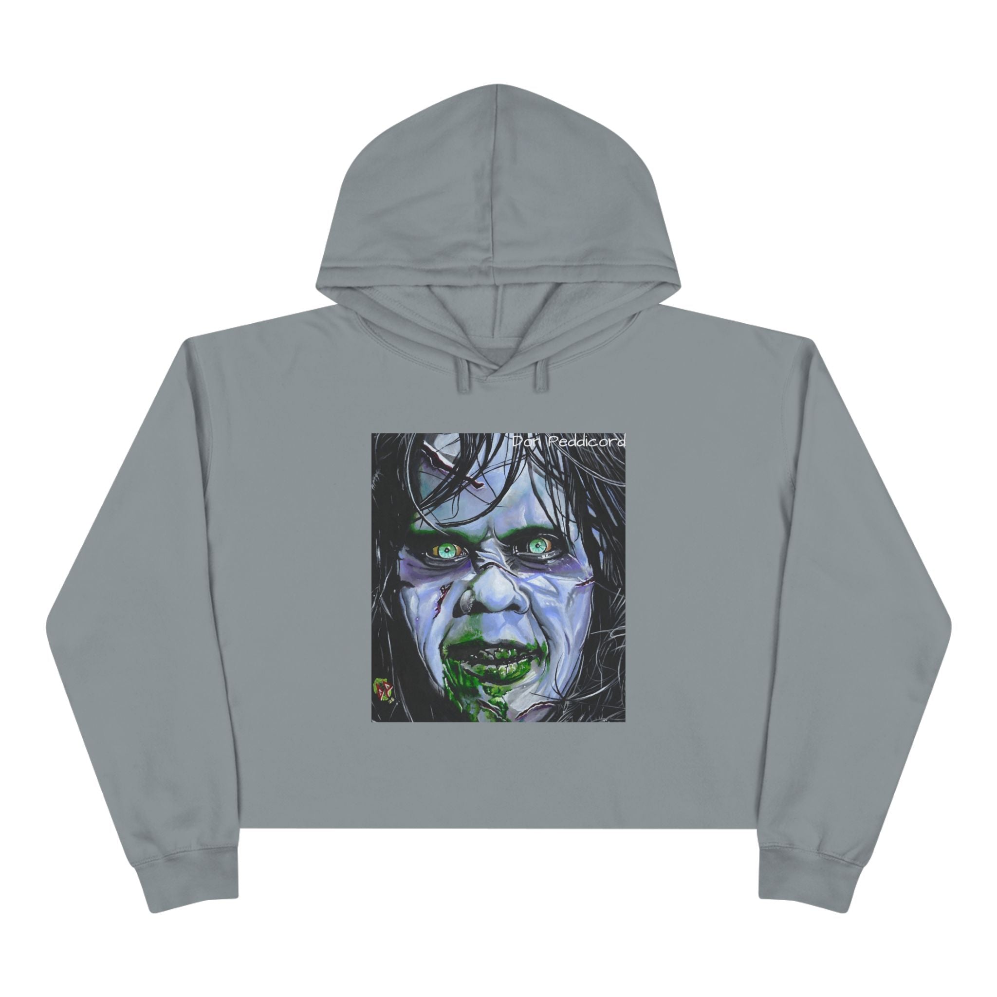 Regan — Haunted Green-Eyed Demon Portrait Crop Hoodie