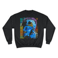 Maurice Champion Crewneck Sweatshirt — Neon Blue Horror Portrait Graphic